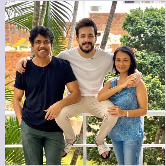Akhil Akkineni with father Nagarjuna and Mother amala akkineni