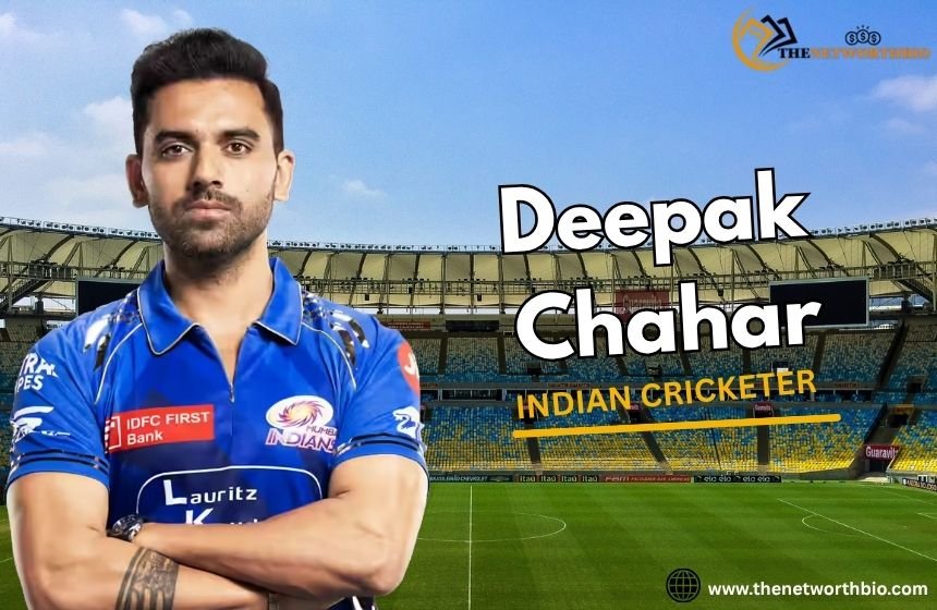 Deepak Chahar, Age, Height, Education, Career, Stats, Wife, and Net Worth (2026) Indian cricketer Deepak Chahar standing in a cricket stadium wearing a blue team jersey.