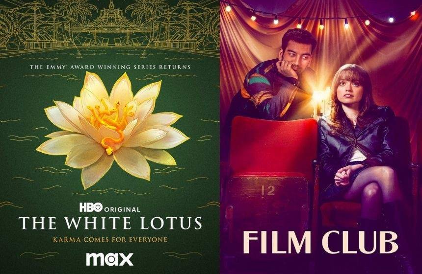 Aimee Lou Wood featured in promotional posters for The White Lotus and Film Club.