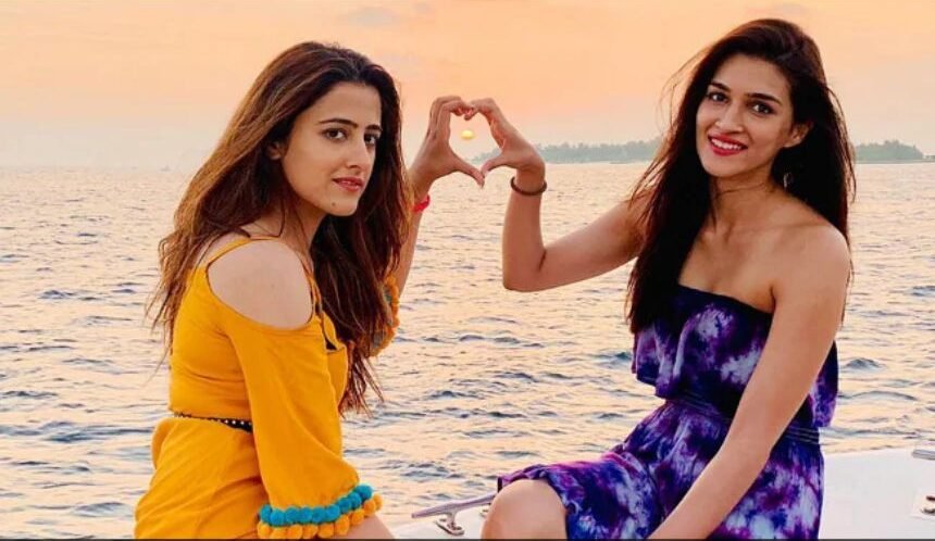 Nupur Sanon and Kriti Sanon at beach side